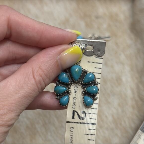 Native American SW Sterling Silver Blue Turquoise Naja Squash Blossom Pendant - Picture 7 of 7